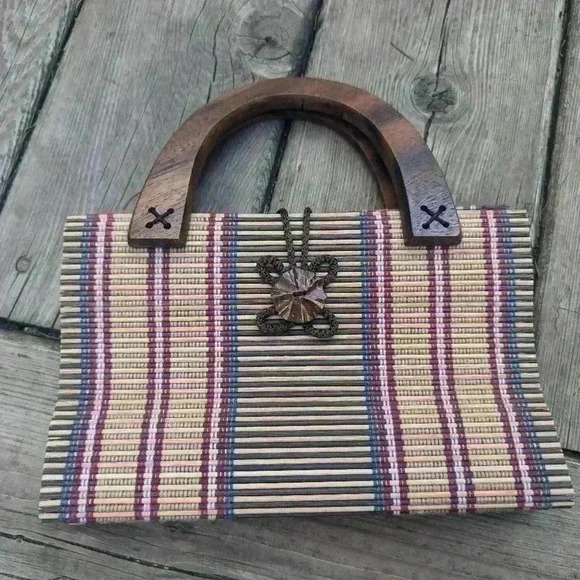 Vintage small bag with wooden handle - Picture 2 of 9